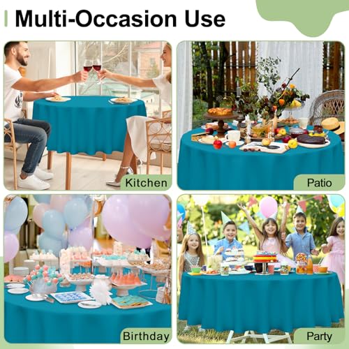 Image of misaya 4 Packs Disposable Plastic Table Cloth, 84 inch Round Waterproof Tablecloth, Leakproof & Sturdy Decorative Table Covers for Picnic, Party, Outdoor and Back to School, Turquoise