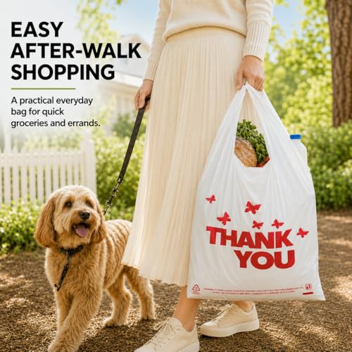 Image of YoYoRain 1000 Count White Thank You T-Shirt Bags, 11 x 6 x 21 in