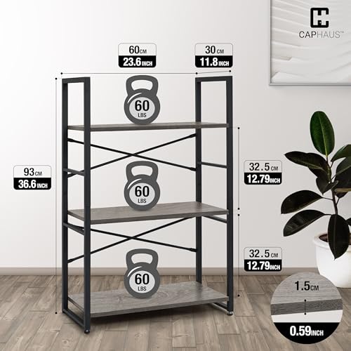 Image of CAPHAUS 3 Tier Small Bookshelf, 24 Inch Width Free Standing Shelf, Bookcase Shelf Storage Organizer, Industrial Book Shelves for Home Office, Living Room, Dark Grey Shelves & Metal Frame