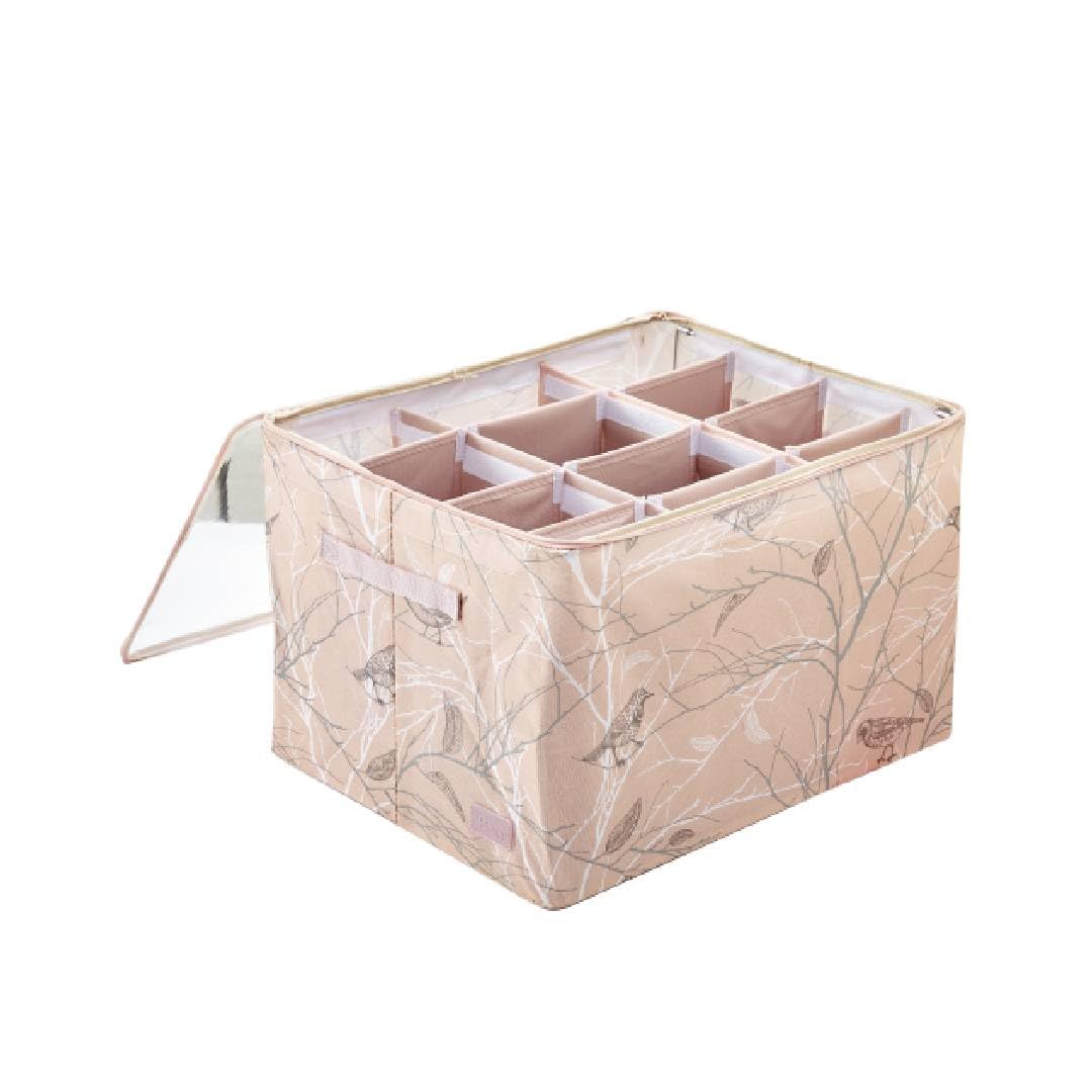 Periea 'Vera' Shoe Storage Box Organiser for Wardrobe, Fits 12 Pairs - Space Saving Shoes Holder with Clear Lids, Stackable Large Shoe Box Storage Containers - Blush Birds
