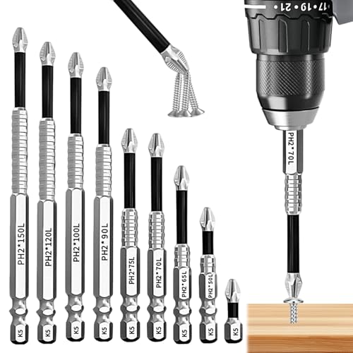 UHETLET 9 Stück Hochmagnetisches Schraubendreher Bohrer Set Antirutsch bit High Magnetic Screwdriver Drill Bit Set 25-150mm Anti Rutsch bits Antirutsch Bitsatz für Elektrobohrer Handwerker