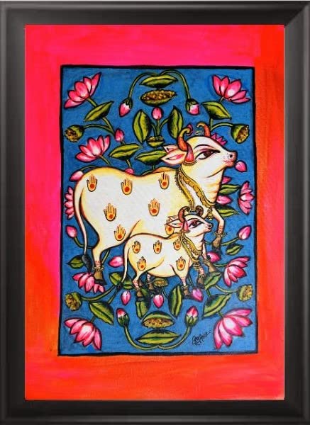 Choti Kalakaar Colorful Nandi Cow Canvas Acrylic Vintage Abstract