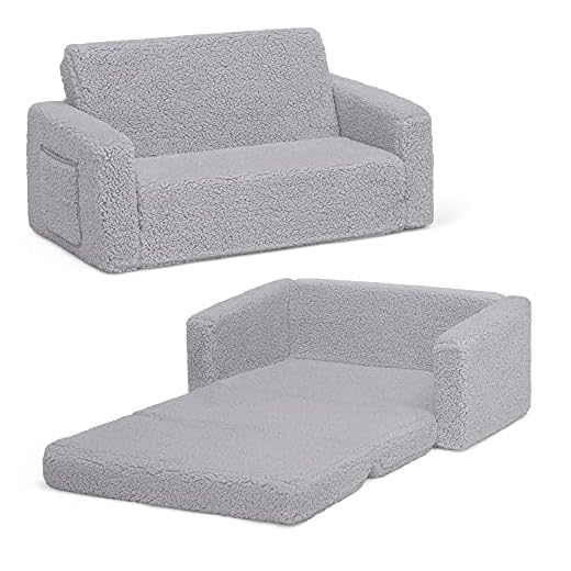 Delta Children Cozee Flip-Out Sherpa 2-in-1 Convertible Sofa to Lounger for Kids, Grey