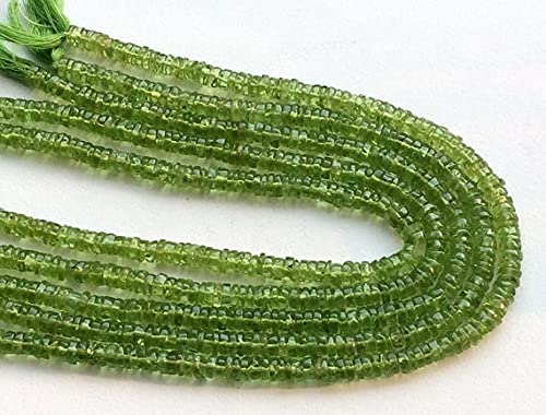 Perle peridot naturel facetté pneu et rondelle intercalaire pour fabrication bijoux DIY