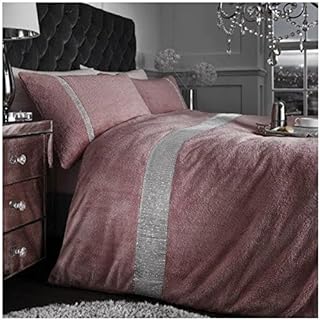 GC GAVENO CAVAILIA Easy Care Diamante Duvet Set Kingsize, Extra Fluffy Teddy Arcade Bed Covers, Luxury Sparkle Quilt Cover, Pink, 3 Pcs Sets