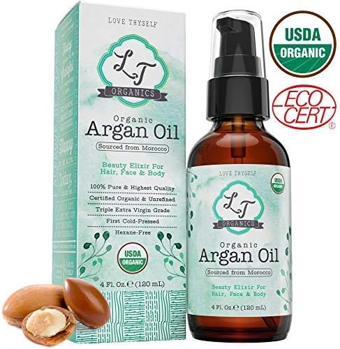 100% Pure Moroccan Argan Oil 4oz. Cold-Pressed & Triple Extra-Virgin Grade A to Promote BEST Growth for Dry & Damaged Hair. Natural Treatment for Anti-Aging Skin, Nails, Foot & Beard Care