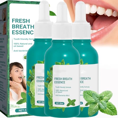 3 Pcs Fresh Breath Oral Care Essence, Fresh Breath Oral Care Clean Teeth Gel, Natural Breath Freshening Drops, Long Lasting Fresh Breath, Minty Taste, Easy to...