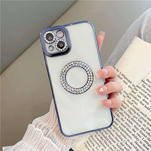 Coque antichoc avec contour caméra strass pour iPhone 13 bleu nuit