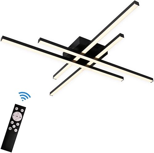 Miniatura 6 de Lámpara de techo moderna con control remoto regulable LED semiempotrado negro para sala de estar, comedor, dormitorio, cerca de techo, lámpara de 38