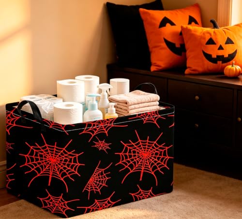 Image of CLOCOR Rectangular Storage Basket Empty,Gift Basket,Waterproof Storage Bin with Handles,Room Decor(Red Spiderweb)