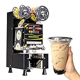 Máquina de sellado de tazas de té con leche completamente automática comercial, sellador de vasos de plástico/papel de 90/95 mm para restaurante, té con leche de burbujas, cafetería