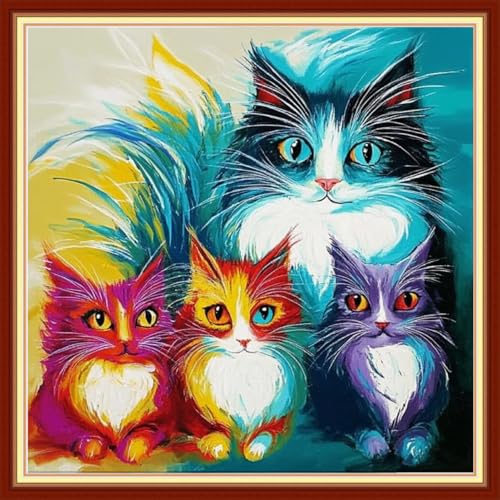 Image of Redxing Stamped Cross Stitch Kits Embroidery kit for Beginners Adults Full Range of Embroidery Patterns Starter Kits DIY Printed Cross Stitch Kits Needlepoint Kits 11CT-Colorful Cats 18x18 inchs