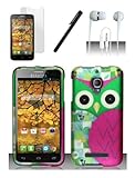 4 Items Combo For Alcatel One Touch Fierce / 7024T (T-Mobile) Colorful Pink Owl Design Hard Case Snap On Protector Cover + Screen Protector + Free Stylus Pen + Free 3.5mm Stereo Earphone Headsets