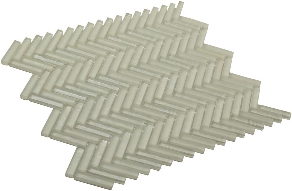 Herringbone White Glass Tile (4.83 Sq ft- Box of 5 Sheets)