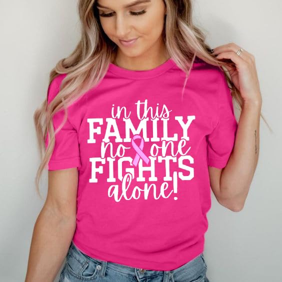 Breast Cancer Awareness Shirt Women: in This Family No One Fights Alone Shirt Breast Cancer Gifts Pink Short Sleeve Tops3