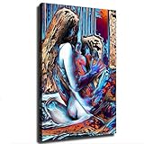 Sexy Pictures Sex Body Art Female Couple Abstract Poster Art Print Canvas Living Room Bedroom Corridor Decoration for Boys Girls Gift (12×18inch Framed)