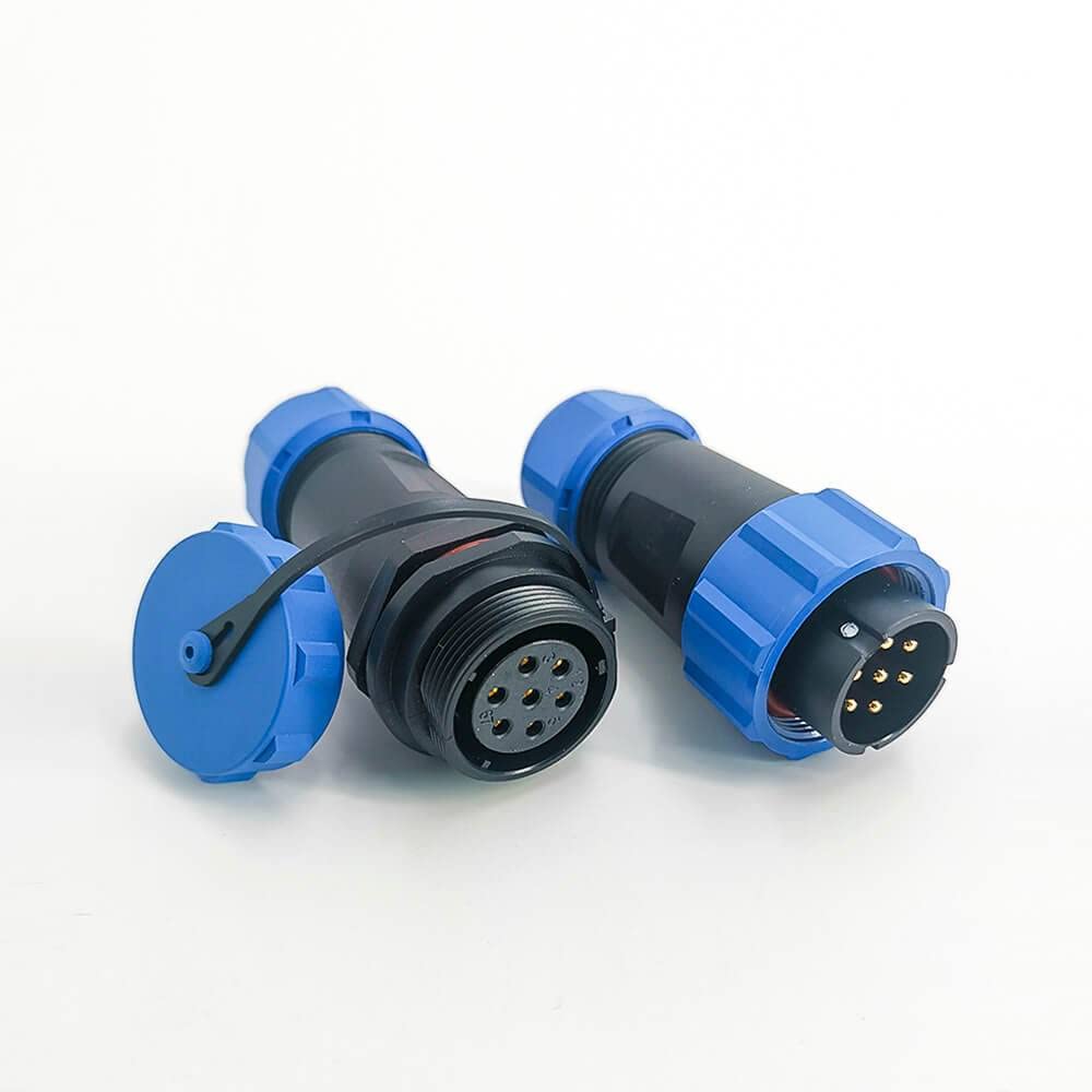Elecbee7 Pin Aviation Connector SP21 Series Waterproof Circular Male Plug & Female Socket Connector In-Line Type IP68 Butt Industrial Connector with Cap for Outdoor Industrial Devices Power Signal
