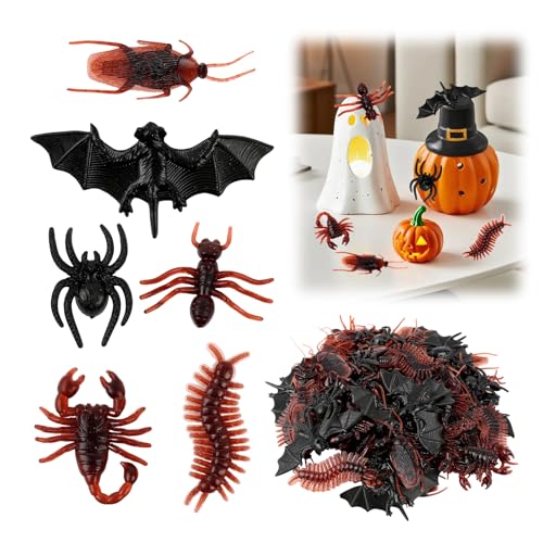 Greacesrio 80 Piezas De Cucarachas, Arañas Escorpiones Ciempiés Murciélagos y Hormigas, Accesorios De Broma para Halloween, Divertidos Niños, Decoraciones Festivas para Fiestas para Adultos