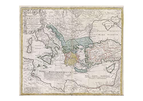 Spiffing Prints Ancient Greece mediterranean Map Homann Heirs 1741 - Large - Semi Gloss - Unframed Art Print Poster