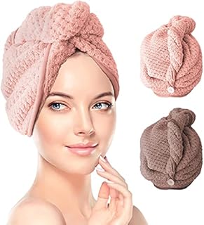 RenFox Microfibre Hair Towel Hair wrap Hair towel wraps Hair Turban Hair Drying Towel Hair Caps Absorbent Twist Turban Quick Drying Towel for Curly Hair Thick Hair, 2 PACK(Pink and Brown)