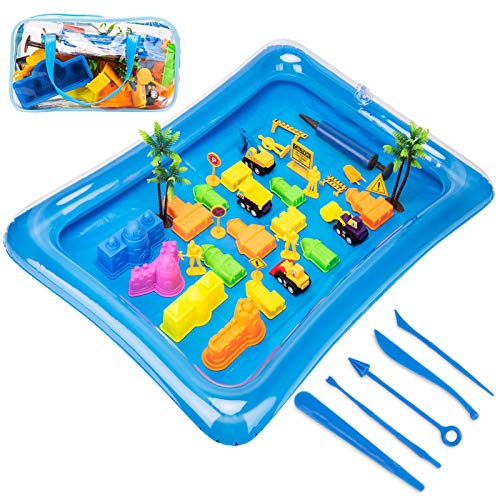 39Pcs Sand Molding Tools, Mini Colorful Magic Molding Toy Castle Molds, Construction Trucks, Sand Tray Plus Storage Bag, Mold Activity Set for Kids Toddler Sandbox Compatible with Any Play Sand