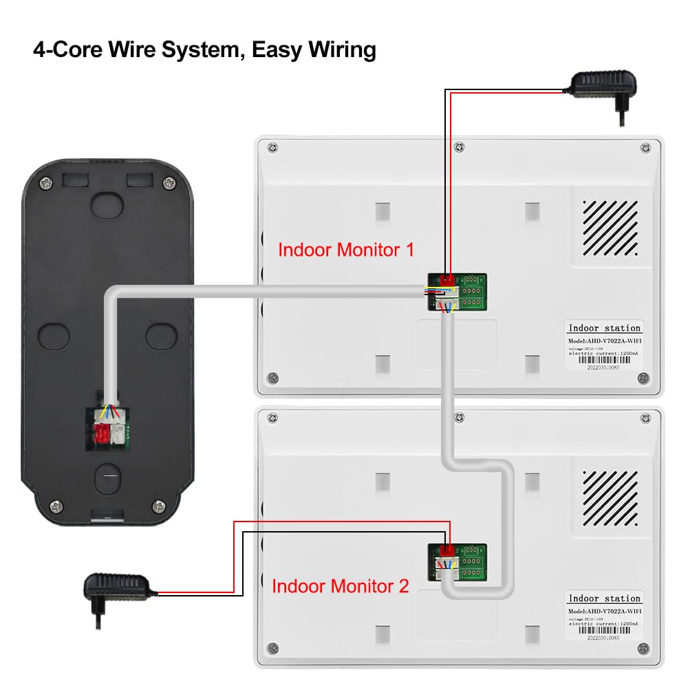 Verkabeltes 1080P HD Video Türtelefon Intercom System, Video Türglocke Kamera IR Nachtsicht mit 2 Monitore 7 Zoll Farbbildschirm, Zweiwegs-Audio, Entsperren, Aufzeichnen