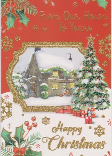 Xpress Yourself " From Our House To Yours Christmsa Card Gold Glitter House.