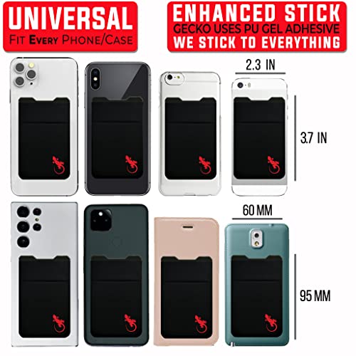 Image of Gecko Travel Tech Double Pocket - Adhesive Card Holder - Cell Phone Pouch - Stick on Spandex Pocket - Carry Credit Cards and Cash, LOGO - RED, Strechy Spandex Pocket - Secure Inner Strap