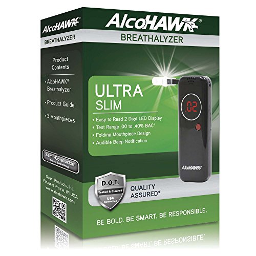Alcohawk Ultra Slim Breathalyzer, Semi-Conductor Sensor Breath Alcohol Tester Portable Personal Use Alcohol Detector, Highly Accurate And Fast Results Bac Tracker Digital Led Screen With 3 Mouthpieces #TOP6