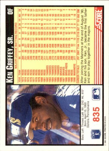 Amazon.com: 1991 Score Baseball Card #835 Ken Griffey Sr. Mint