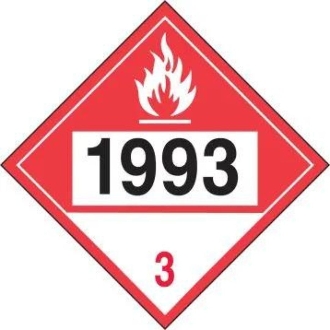 Hazard Flammable Liquid, Adhesive Vinyl Placard, 1992 Class 3, P309N1993, (Pack of 50)