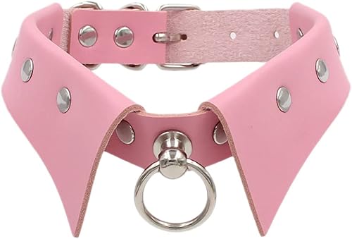 Urieo Gothic PU Leather Chokers Black Studded Collar Choker with Ring Rock Choker Necklaces Adjustable Nightclub Party for Women and Girls