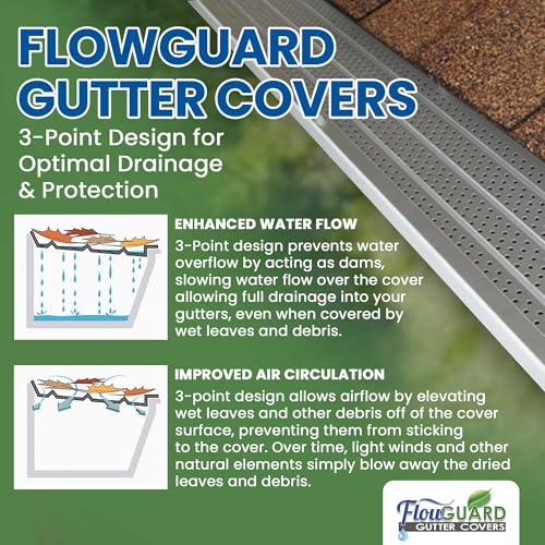 Image of FlowGuard Gutter Guard, USA Made Professional DIY 5 Inch 50-Year Gutter Cover Leaf Protection System - Matte - Aluminum - 22 Feet - by FlexxPoint