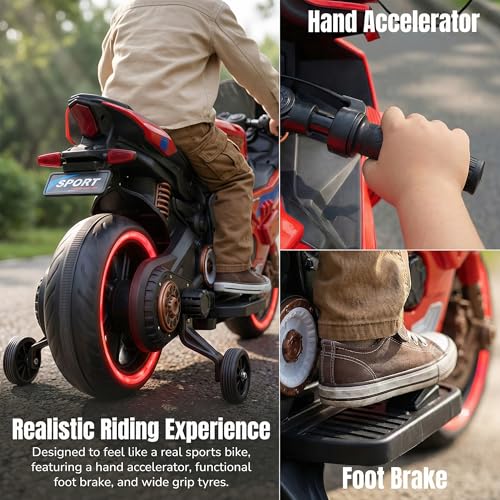 Image of Baybee TORQ Baby Battery Operated Bike for Kids | Ride on Toy with LED Light, Bluetooth & Music | Rechargeable Battery Bikes with Hand Accelerator | Baby Electric Bike for Kids 1 to 5 Years (Dark Red)