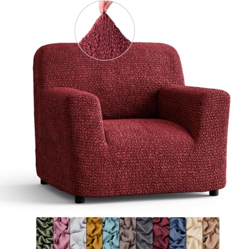 Image of Bellissima Sofa Covers - Premium Luxury Microfibra Plain Stretchable Sofa Cover Single Seater Fully Covered Slipcover, Imported from Italy (Bordeaux)