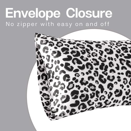 Image of MR&HM Satin Pillowcase for Hair and Skin, Silk Satin Pillowcase 2 Pack, Queen Size Pillow Cases Set of 2, Silky Pillow Cover with Envelope Closure (20x30, White Leopard)