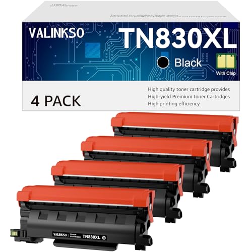 Valinkso TN830XL Toner for Brother Printer 4 Pack Compatible for Brother TN830 TN-830XL TN830XL/V/R for HL-L2460DW DCP-L2640DW MFC-L2820DW HL-L2405W MFC-L2807DW MFC-L2900DW Printers (Black)