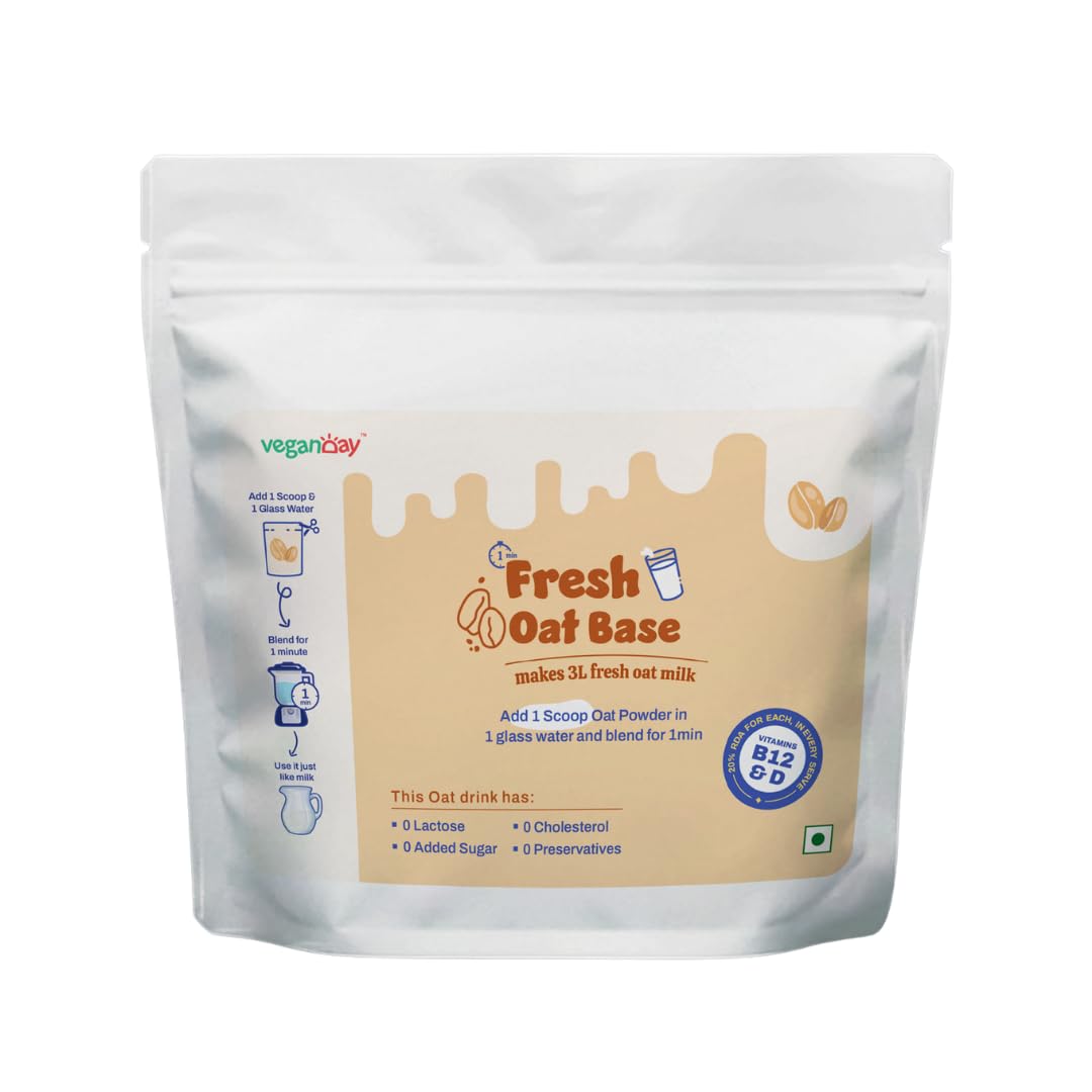 VeganDay Oat Base (makes 3L Oat Milk) | Fresh, Unsweetened & Plant-Based (PlantCa) | Just add water & blend | Dairy-free, Lactose-free | Zero added sugar, Zero Cholesterol, Zero Preservatives (3L Pack)-image-34