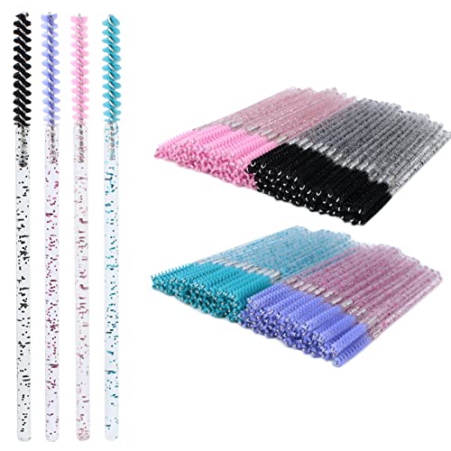 200pcs Disposable Skinny Mascara Wands Mini Crystal Eyelash Brushes Thin Mascara Wands Micro Brush Lash Extension Supplies Lashes Extension Tools(Skinny-4colors)