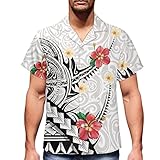 ENLACHIC Chemise hawaïenne décontractée à manches courtes pour homme avec imprimé tatouage tribal polynésien, Samoa polynésiennes blanches, Taille L