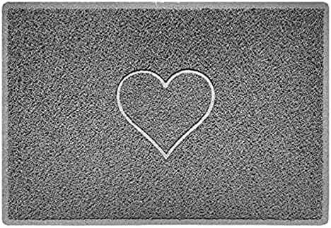 Nicoman HEART Embossed Shape Door Mat Dirt-Trapper Jet-Washable Doormat - (Use Indoor or Sheltered Outdoor) - (60x40cm/23.6x15.7inches, Small) GREY