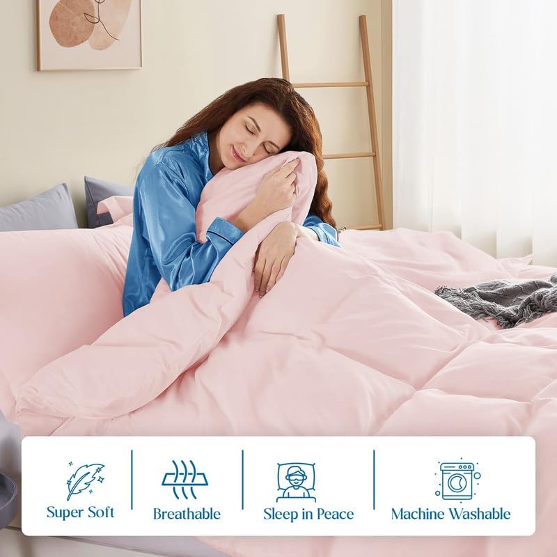 1-Piece Queen - XL Size Duvet Cover Only, 88" x 90", 100% Egyptian Cotton, 600 Thread Count, Blush-Pink Solid, Zipper Closure, Lightweight Cooling Duvet Cover, Soft Breathable Bedding
