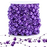 30m Perlengirlande Perlenschnur mit Angelschnur Perlen Dekoband Perlenkette Deko Perlendraht für DIY Basteln Party Tischdeko Hochzeit Braut Haarschmuck Halskette Brautstrauß Weihnachtsbaum(Lila)