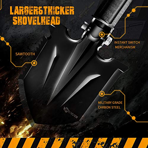 ANTARCTICA Military Folding Shovel Multitool Compact Backpacking Tactical Entrenching Tool for Hunting, Camping, Hiking, Fishing (Black Upgraded)