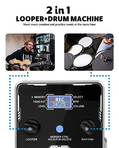 STRICH Stereo Looper Guitar Pedal with Built-in Drum Machine, 100 Diverse Drum Patterns, 160 Minutes Recording Time, USB for Audio Import/Export, Software Editing for Electric Guitar, Black - Image 2