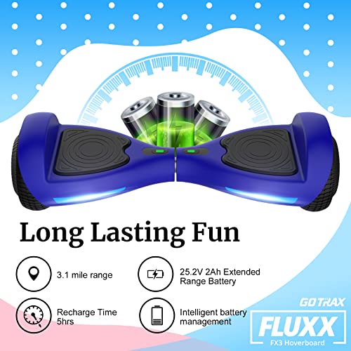 Fluxx Fx3 Hoverboard With 6.5" Led Wheels & Headlight, Max 3.1Miles Range & 6.2Mph Power By 200W Motor, Ul2272 Certified Approved And 50.4Wh Battery Self Balancing Scooters For 44-176Lbs Kids Adults (Blue) #TOP6