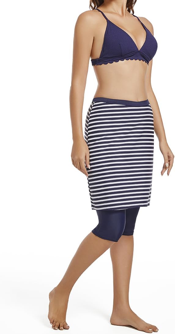 Micosuza Womens Skirted Swim Capris Sun Protective UPF 50+ Swimming Tight with Attached Skirt Sport Leggings - Image 5