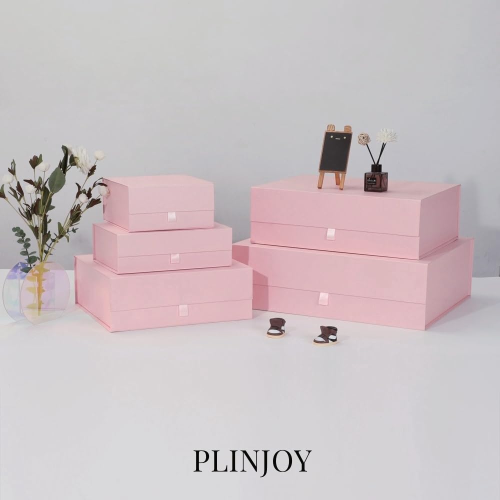 Pink Gift Box Large 13.5x11.8x4.7 Inches, Pink Gift Boxes for Presents with Magnetic Closure Lid, Luxury Gift Box Rectangle Collapsible Boxes for Gift Packaging