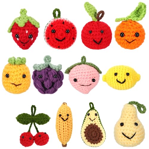 Image of Mindsoft 12 Pcs Inspirational Positive Fruit Crochet Keychain Bulk Cute Knitted Fruit Smile Face Gifts for Christmas