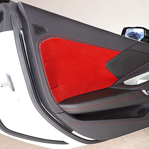Real Carbon Fiber Car Interior Door Panel Trim Sticker Compatible With Chevrolet Corvette C8 Stingray 2020-2023, Inner Door Panel Moulding Trim Cover Sticker, 2Pcs (Red) #TOP1